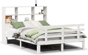 vidaXL Pat cu bibliotecă fără saltea, alb, 140x190 cm, lemn masiv pin