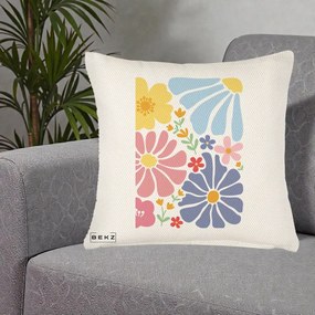 Perna Decorativa Flori Grafice Pastel Multicolor, 40x40 cm, Crem Reliefat, Husa Detasabila, Perna Inclusa, BEKZ®