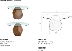 Masa rotunda eleganta design LUX Walnut Veneered 150cm