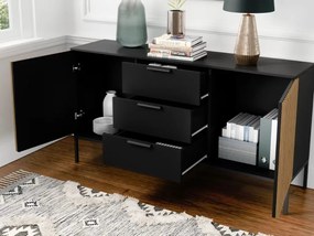 Comoda MEORATI 150x40 cm, neagra/dub artisan