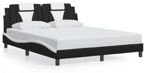 3214034 vidaXL Cadru de pat cu LED, negru și alb, 160x200 cm, piele ecologică