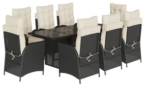 3213113 vidaXL Set mobilier de grădină cu perne, 9 piese, negru, poliratan