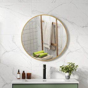 HOMCOM Oglindă Rotundă pentru Baie, din Sticlă și Oțel, Ø70x2.5 cm, culoare Auriu | Aosom Romania