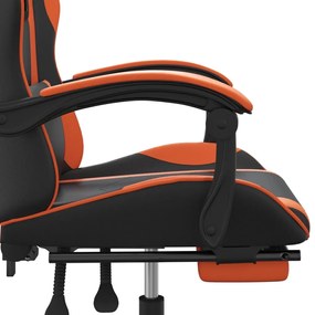 Scaun de gaming pivotant suport picioare negru oranj piele eco