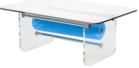 Masuta Cafea Gradina colectie KUUMO MW, perna verde-albastru, turcoaz, laterale PMMA, blat sticla transparent