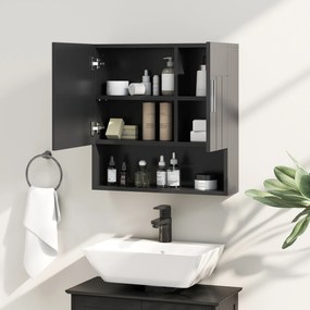 kleankin Dulap cu Oglindă pentru Baie 2 Uși și Raft Deschis 54x15.2x55.3 cm Negru | Aosom Romania