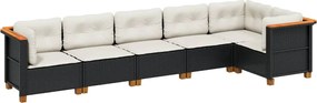 vidaXL Set mobilier de grădină cu perne, 6 piese, negru, poliratan