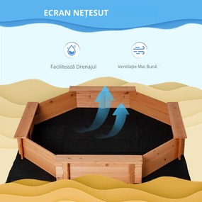 Outsunny Ladă de Nisip din Lem cu Scaune și Copertină, Joc de Grădină pentru Copii 3-8 Ani, 139.5x139.5x21.5 cm, Roșu | Aosom Romania