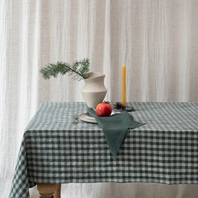 Față de masă din in 140x200 cm Forest Green Gingham – Linen Tales