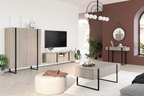 Comodă înaltă Verica 120 cm cu două uși - stejar biscuiți / picioare negre