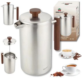 Presă franceză pentru cafea / ceai Kinghoff KH 1995, 1 l, Oțel inoxidabil, Pereți dubli, Inox