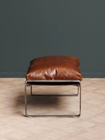 Taburet pentru picioare din piele naturală full grain, maro, cu cadru din bandă de metal, 40 x 69 x 46 cm, „Homy”