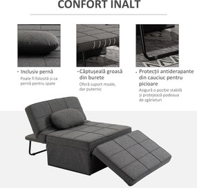 HOMCOM Canapea extensibilă cu Spătar Reglabil pe 5 Nivele și Pernă Suplimentară, 95x179x78 cm, Gri | Aosom Romania