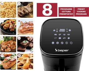 Resigilat: Friteuza cu aer cald Air Fryer Beper P101FRI051, 1400 W, 5 L, 8 programe, 80-200°C, Timer, Negru
