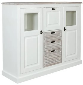 Bufet cu vitrina Cortina, Alb si Natur, 146 Cm