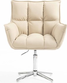 HR560CROSS Scaun Crem Piele Ecologica Premium Soft cu Bază Cromata