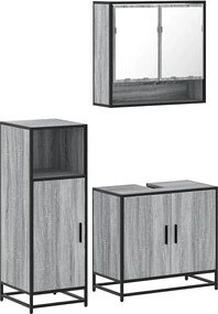 vidaXL Set mobilier de baie, 3 piese, gri sonoma, lemn prelucrat