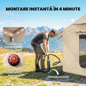 Outsunny Corturi Gonflabile Impermeabile pentru Glamping cu Orificiu pentru Sobă pentru 6-8 Persoane | Aosom Romania