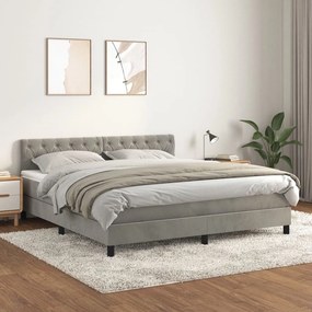 vidaXL Pat box spring cu saltea, gri deschis, 160x200 cm, catifea
