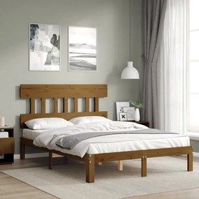 3193594 vidaXL Cadru de pat cu tăblie, maro miere, 120x200 cm, lemn masiv