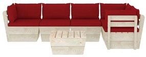 Set mobilier gradina din paleti cu perne, 6 piese, lemn molid Bordo, 2x mijloc + 3x colt + masa, 1