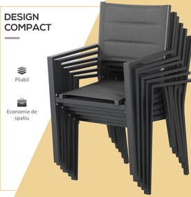 Outsunny Set de 7 Piese de Grădină din Aluminiu cu Masă Extensibilă și 6 Scaune cu Șezut din Plasă Respirabilă, 210x90x75 cm, Gri | Aosom Romania