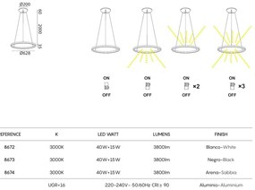 Lustra LED design circular, Diametru 62,8cm, RIUMAR alb, MA-8672