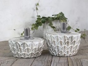 Lampă cu ulei decorativ stil vintage cu model auriu gri ciment și oțel inoxidabil, „Vittel”