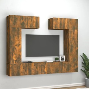 Set dulapuri TV, 6 piese, stejar fumuriu, lemn prelucrat 6, Stejar afumat, 100 x 30 x 30 cm