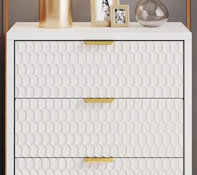 NOA70 - Set 2x Noptiere 50 cm, cu 3 sertare, dormitor - Alb - Auriu