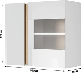 Vitrină suspendată 96, alb/stejar grandson/alb lucios, CITY