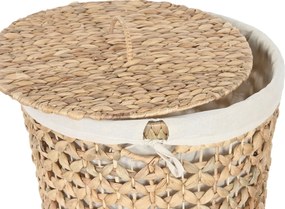 Set 2 coșuri de rufe din stuf și bumbac, maro, cu capac, finisaj natural, 58 x 40 x 40 cm, „Wasigny”