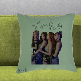 Perna Personalizata K-pop BLACKPINK Fotografie Grup Autografe Deasupra, 40x40 cm, Verde, Husa Detasabila, Perna Inclusa, BEKZ®