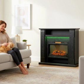 HOMCOM Șemineu Electric Reglabil cu Flacără 3D, Temporizator și Telecomandă Negru | Aosom Romania