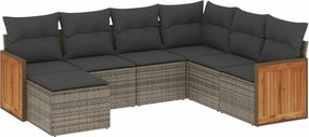 vidaXL Set canapele de grădină, 7 piese, cu perne, gri, poliratan