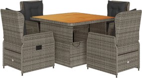 vidaXL Set mobilier de grădină cu perne, 5 piese, gri, poliratan