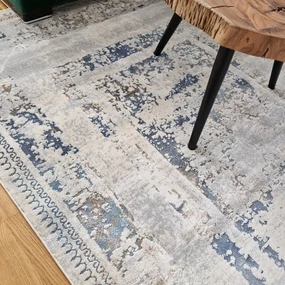 150x230 cm Covor Domino Premium, 40% Polyester/60% Polipropilena, Modern, Gri/Albastru, Densitate 2500 gr/m2