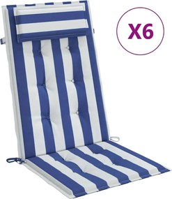 vidaXL Perne de scaun spătar înalt, 6 buc. dungi albastre&albe, textil