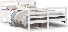 vidaXL Cadru de pat cu tăblie, alb, 135x190 cm, lemn masiv de pin