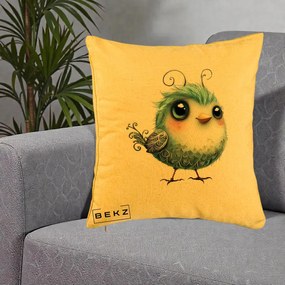 Perna Decorativa Pui Teal cu Aripioare Ornamentale, 40x40 cm, Galben, Husa Detasabila, Perna Inclusa, BEKZ®