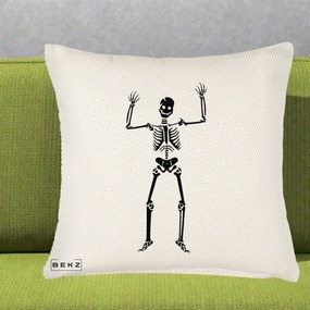 Perna Decorativa Halloween Schelet Dansator, 40x40 cm, Crem Reliefat, Husa Detasabila, Perna Inclusa, BEKZ®