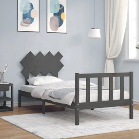 3193453 vidaXL Cadru de pat cu tăblie, gri, 90x200 cm, lemn masiv