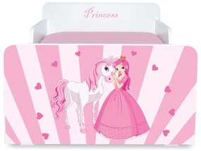 Pat copii Princess Pony 2-8 ani + saltea 140x70x12 cm + husa impermeabila