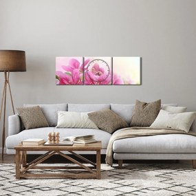 Tablou - Flori roz (cu ceas) (90x30 cm)