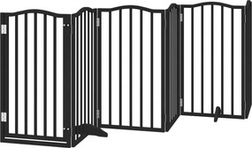vidaXL Poartă câini pliabilă cu ușă 6 panouri negru, 300 cm, lemn plop
