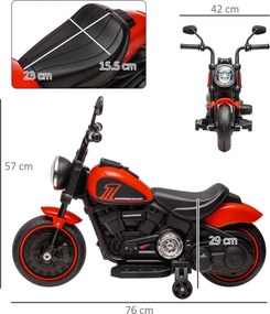 HOMCOM Motocicleta Electrica pentru Copii 18-36 Luni, cu Roti Suplimentare si Far, din PP si Metal ,Rosu si Negru | Aosom Romania