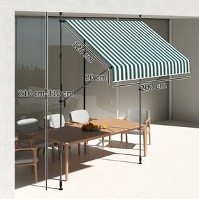 Outsunny Tenda de Soare cu Suporturi Reglabile și Manivelă, Verde și Alb | Aosom Romania