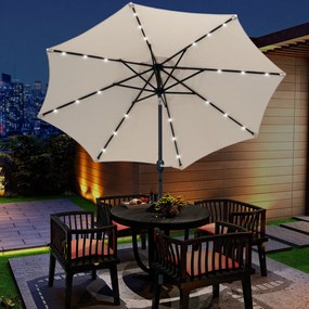 Outsunny Umbrelă de grădină Umbrelă dreaptă Umbrelă octogonală rabatabilă Ø 2,7 x 2,4 m luminată solar 24 LED-uri poliester de înaltă densitate 180 g/m² crem | Aosom Romania