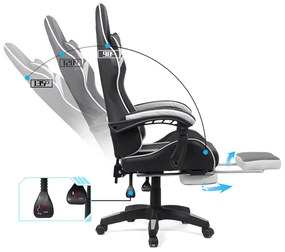 Scaun gaming din piele ecologică cu suport pentru picioare OFF 299 alb cu negru