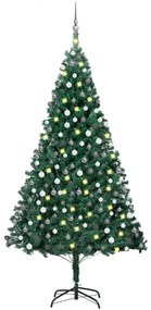 Brad de Crăciun pre-iluminat cu set globuri, verde, 210 cm, PVC